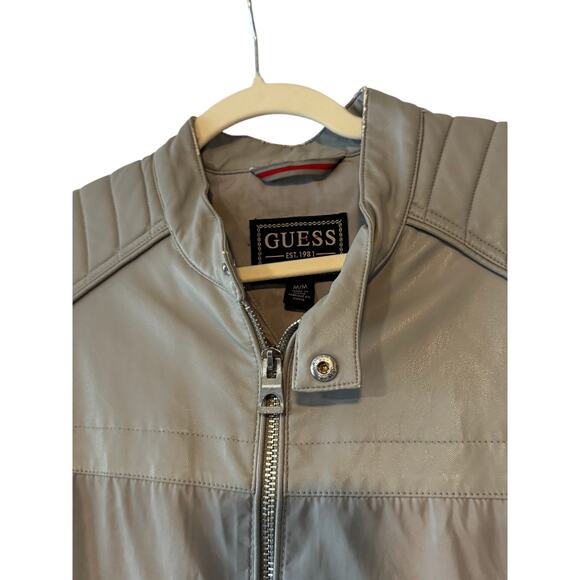 Guess Mens Faux Leather Moto Bomber Jacket Grey Size Medium - Picture 9 of 16